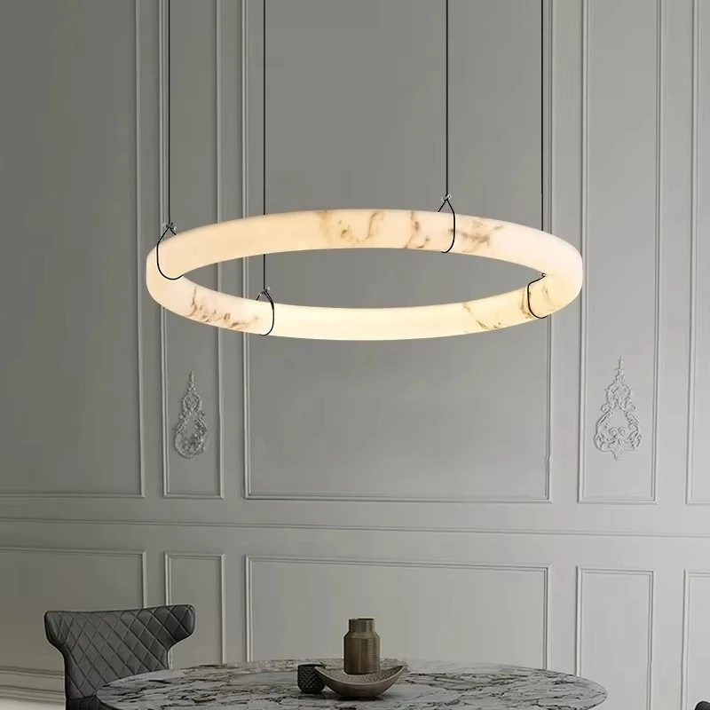 Faux Alabaster Pendant Light Ring Led Hanging Lights For Duplex Living Room Kitchen Bedroom Artificial Marble Decor Lamp