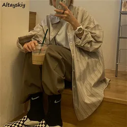 Shirt Women Harajuku BF Style Striped College Popular Teens Stylish Chic High Street Tops Рубашка Женская Casual New Design Ins