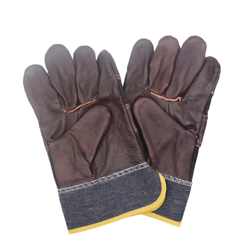 Fire Resistant Durable Denim Half Leather Welder Gloves Heat Resistant Work Safety Gloves Welding Metal Hand Tools  Work Gloves