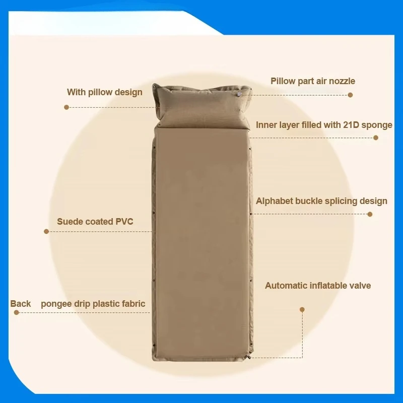 New Suede Automatic Inflatable Outdoor Portable Sleeping Pad Mattress Self-inflating Camping Mat