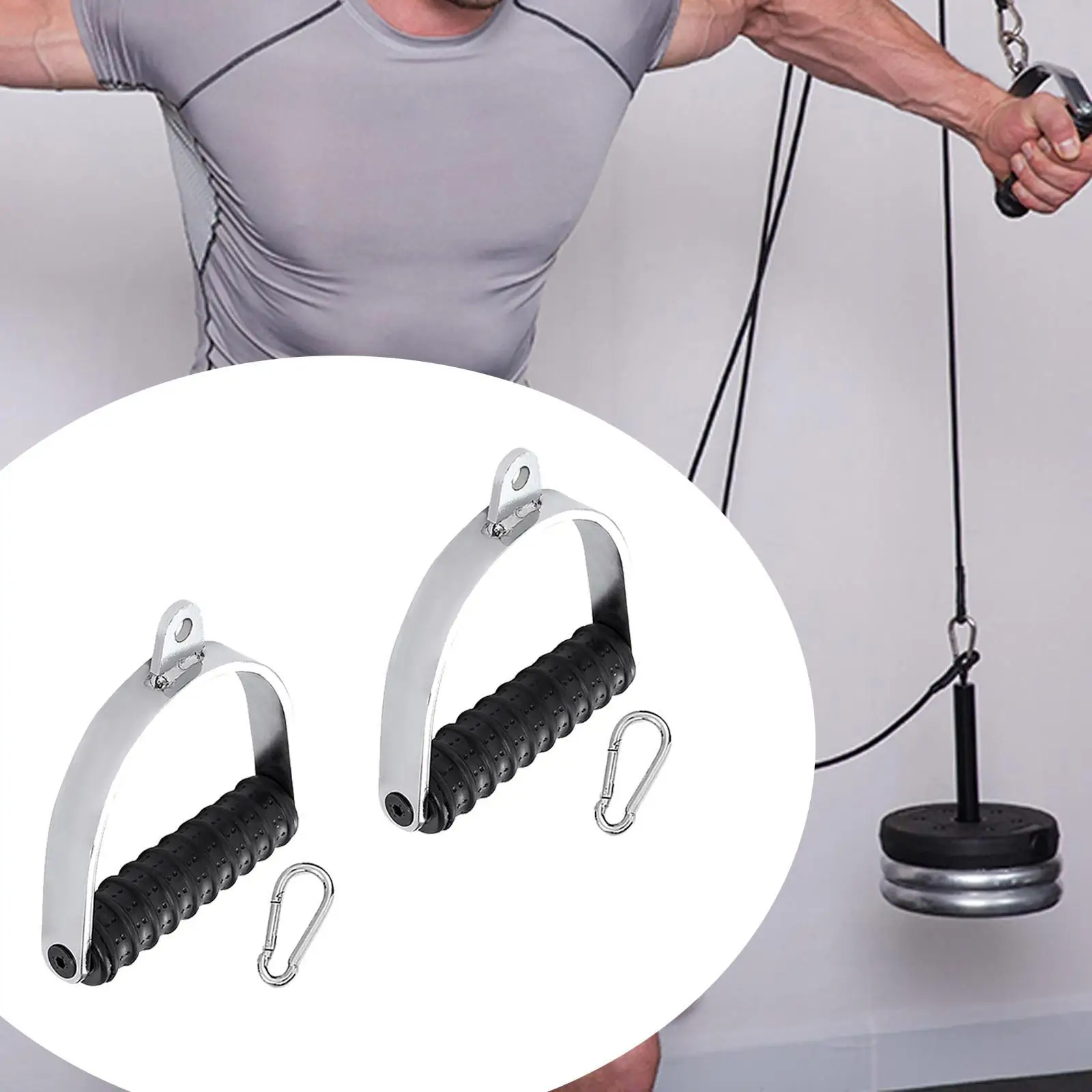 2x Exercise Handles Replacement, Anti Slip Working Out Handles with 2 Carabiner Hooks for Pulley System