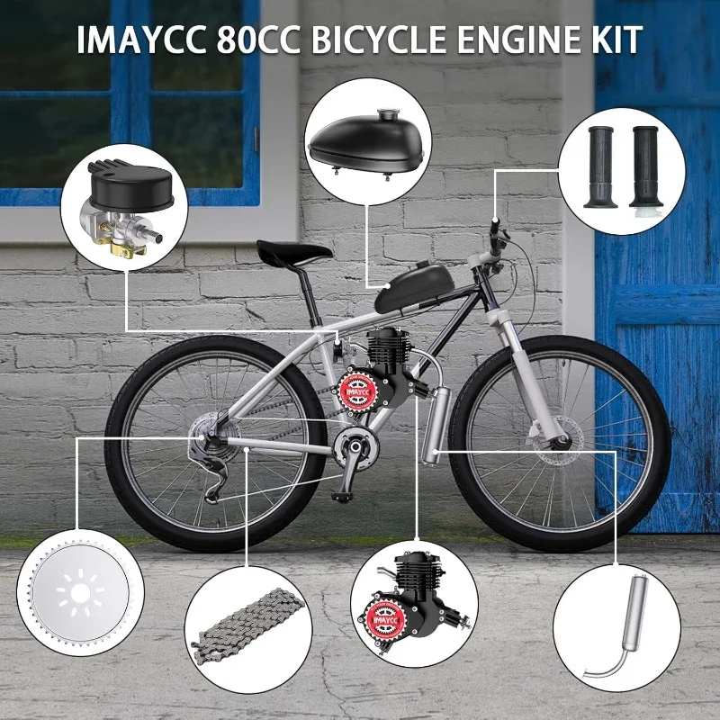 Home.Bike Motor Kit 80cc Motorized Bike Kit 2 Stroke Gas Bike Engine Conversion Kit مناسب للدراجات 26-28 بوصة (80CC أسود)