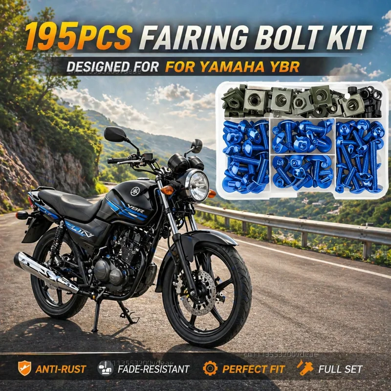 195 Piezas Kit de Tornillos y Tuercas de Aluminio para Carenado de Motocicleta, Accesorios para Yamaha YBR125 YBR150 YBR250 YBR 125 150 250 CNC