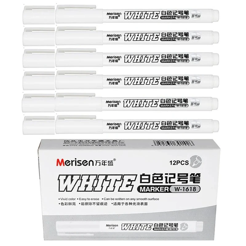 12pcs Waterproof White Oily Marker Pen 1 Box Tire Stationery Diary Notebook Painting Graffiti Pens Permanent Gel Pen