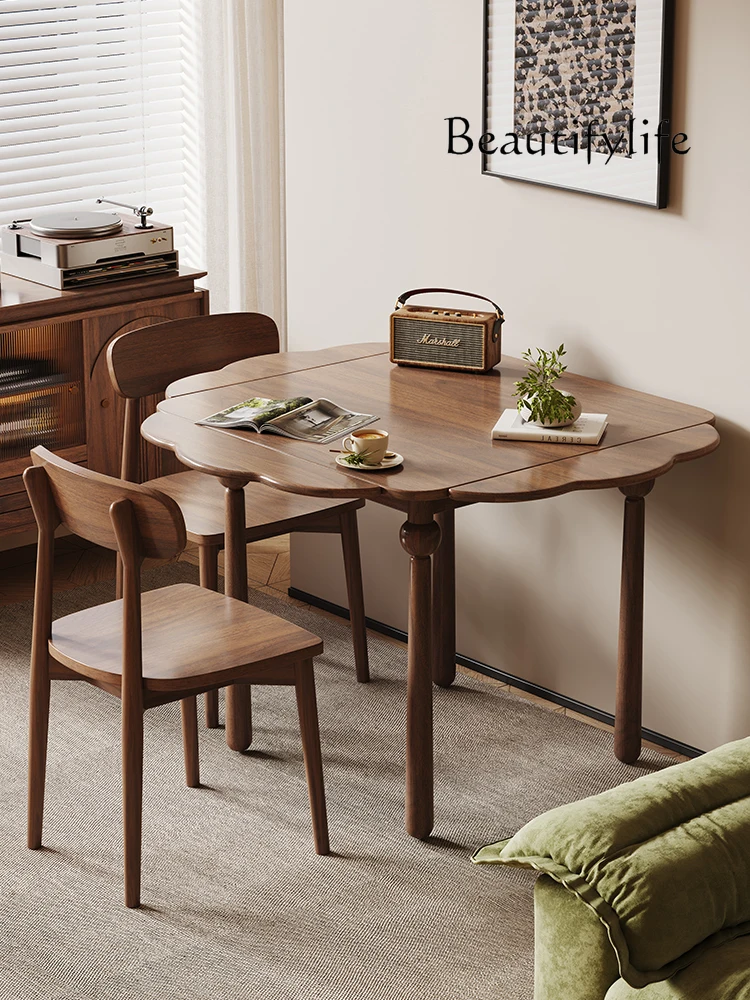 

Medieval solid wood garden table square foldable table French retro home retractable dining table and chairs