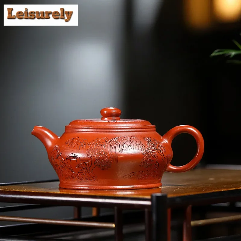 

200ml Yixing Purple Clay Teapots Famous Master Hand-carved Landscape Pot Raw Ore Dahongpao Mud Kettle With Filter Zisha Tea Set