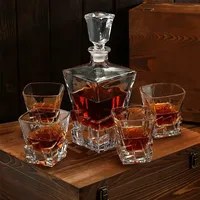 Gift for Men, Alcohol Bottle for Liquor Scotch Bourbon Wood Box Whiskey Decanter Set Diamond Shape with 4 Glasses ,