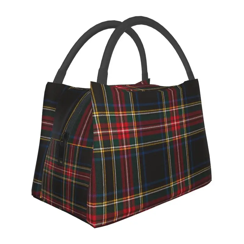 Luxury Black Tartan Plaid Insulated Lunch Bags for Work Office Geometric Gingham Check Texture Thermal Cooler Lunch Box Women