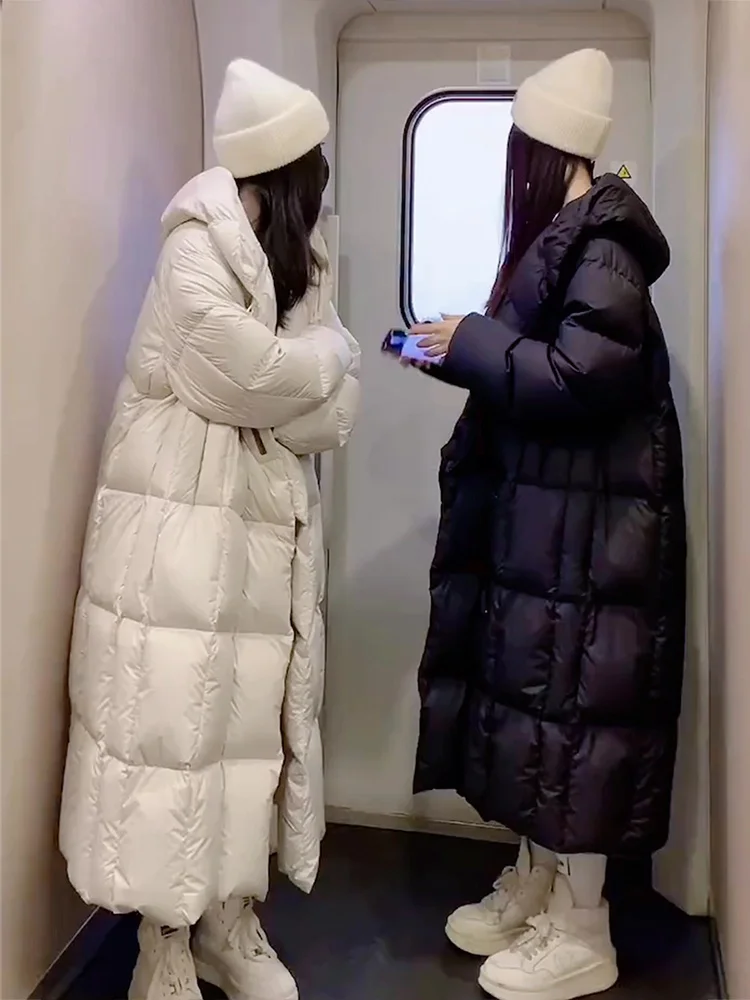 

Korean Sle Loose Fit Mid-Length down Jaet with Hood Thi Warm New Arrival Winter Coat for Women Commute Sle Du down