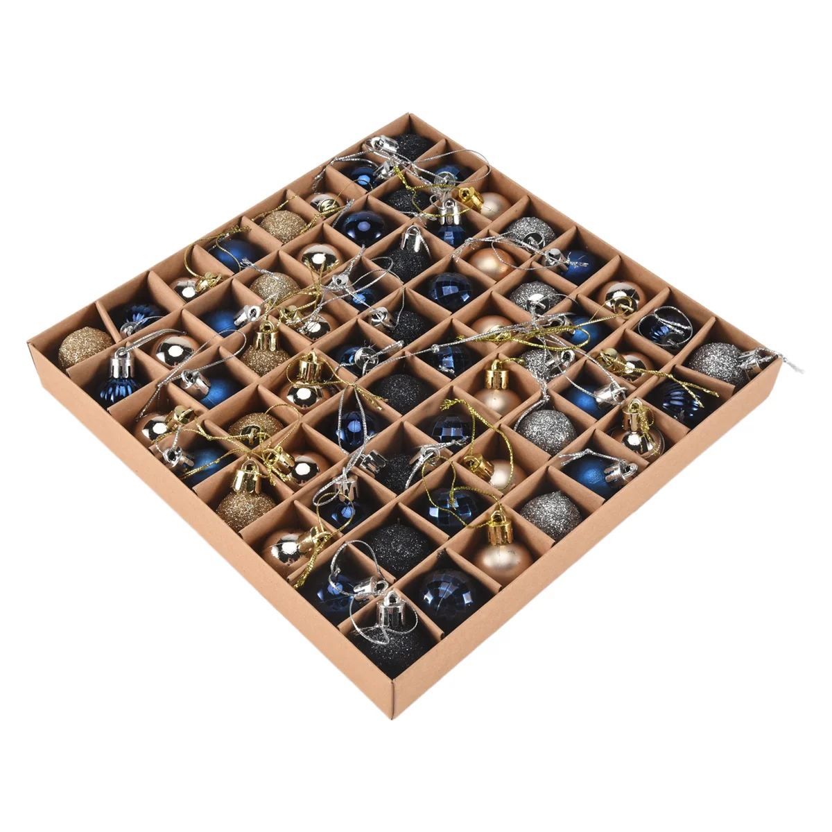 64 Pcs Multipurpose Christmas Ornaments Christmas Gifts Christmas Tree Balls -Blue Gold TQ