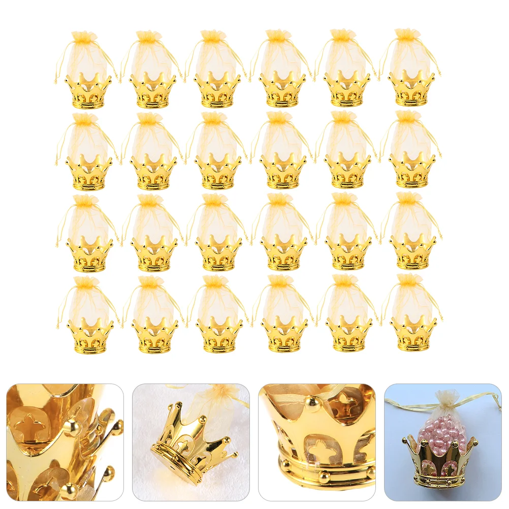 

24 Pcs Crown Wedding Candy Gauze Bag Charming Gifts for Guests Drawstring Bags Plastic Friends Weddings