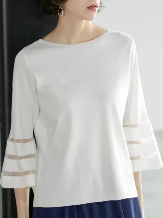 

Крутой вязаный топ круглый Ne Me Splicing Bell Sve дышащий корейский слей воздушный летний трикотаж женский модный повседневный