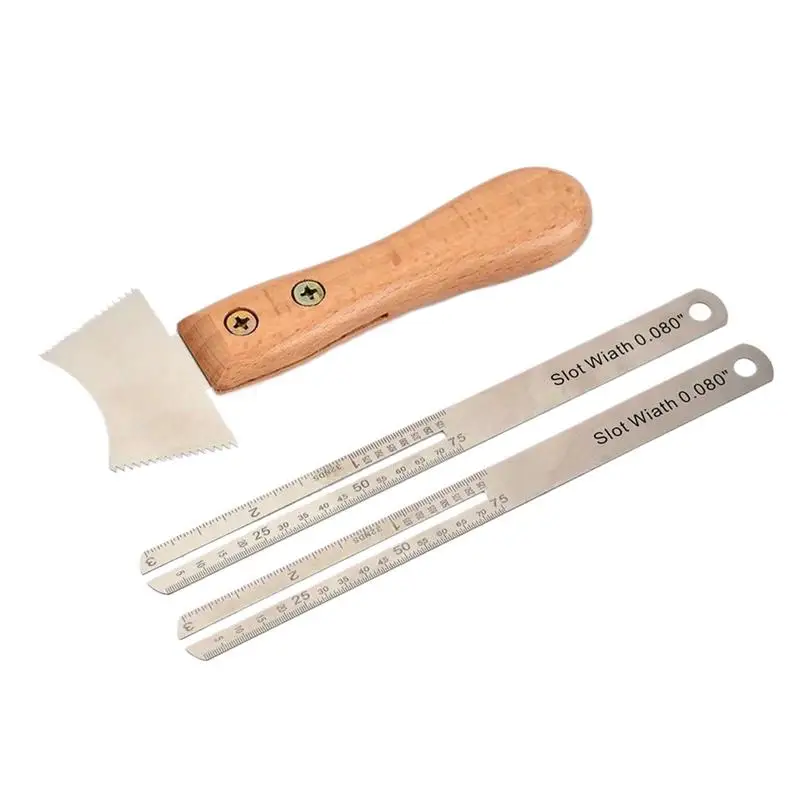 

Notched Straight Edge Guitar Stainless Steel Guitar Luthier Tools Measuring Leveling Accessories Slot Scraper With Wooden Handle