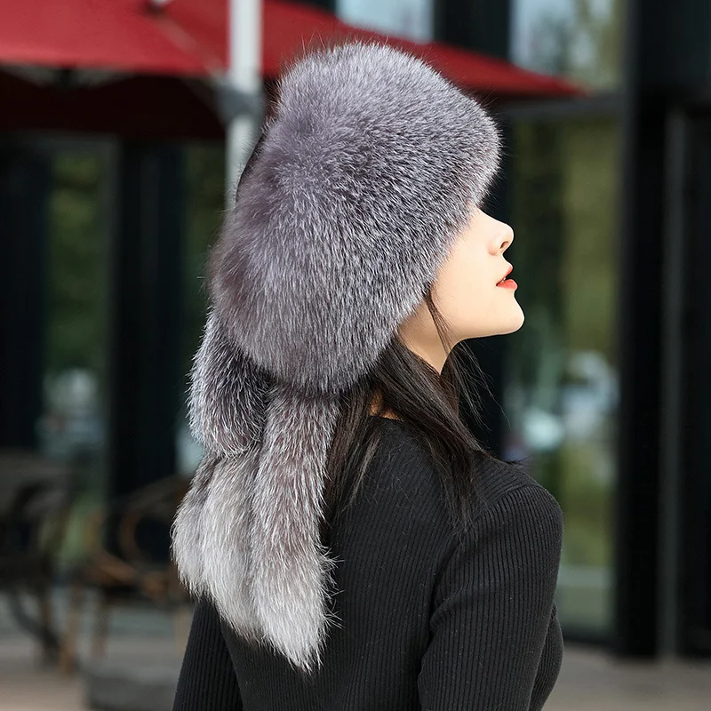 High Quality Adjustable Female Fox Fur Hat Winter Outdoor Sports Fashion Thickening Warm Ear Protection Mink Baotou Cap Wild