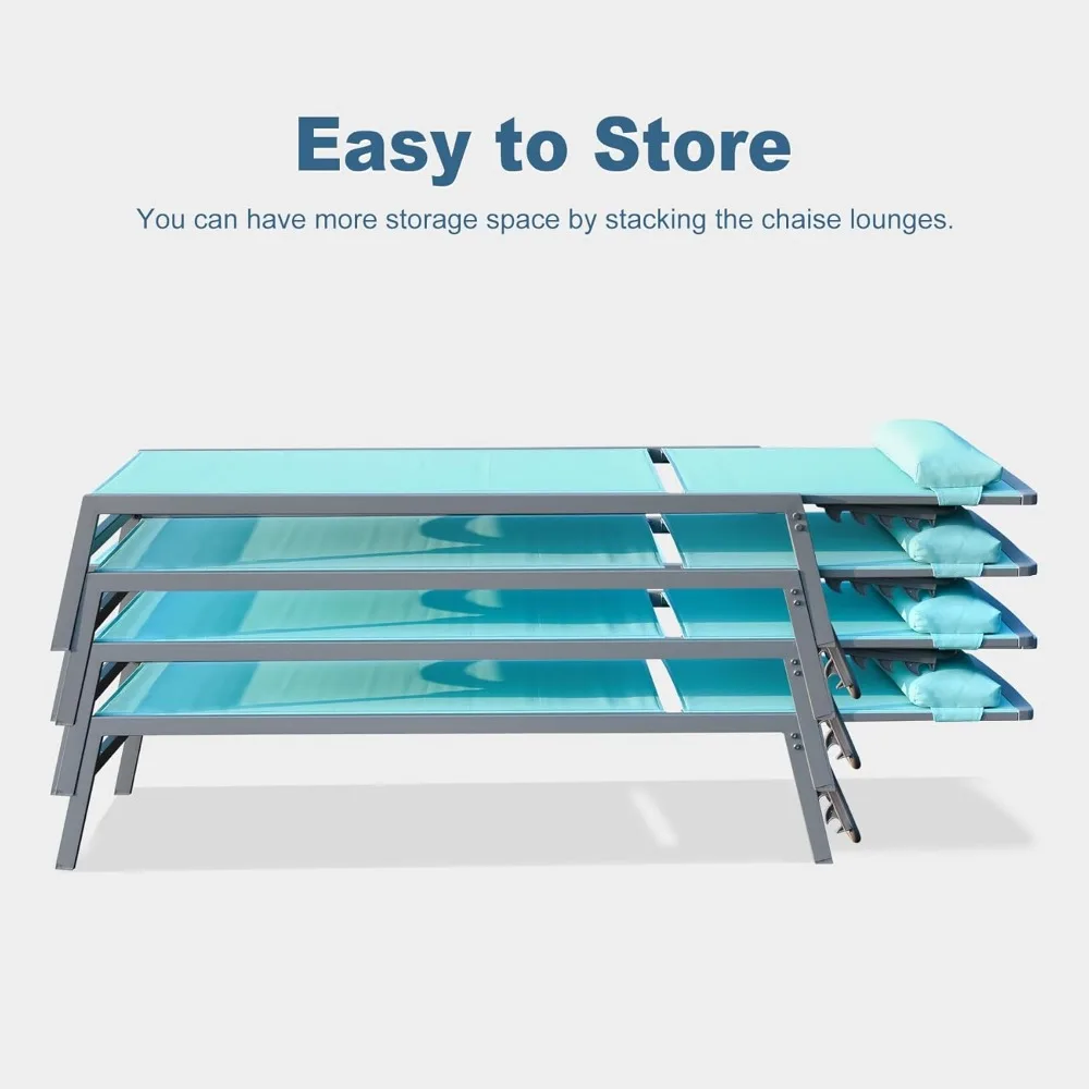 Domi Patio Chaise Lounge Set, Aluminum Pool Lounge Chairs with 5 Adjustable Position, Breathable Textilene Fabric, Sunbathing