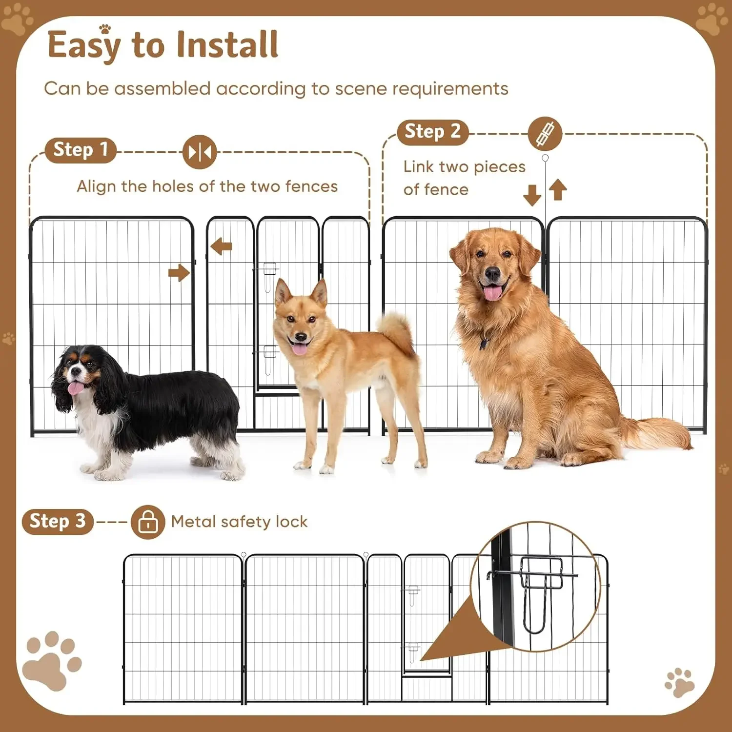 Parc intérieur pour animaux de compagnie avec porte, clôture pour chien, stylo d'exercice en métal recommandé, petit chiot, moyen, grand, 16 panneaux, 24 po