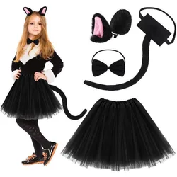 Animal Cat Tiger Cosplay Costume for Boys Girls Headband Clothes Shoes Tail Tutu Skirt Gloves Set for Kids School Performance