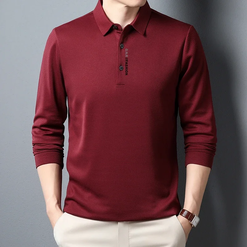NONE Men Polo Shirt Waffle Long Sleeve 4