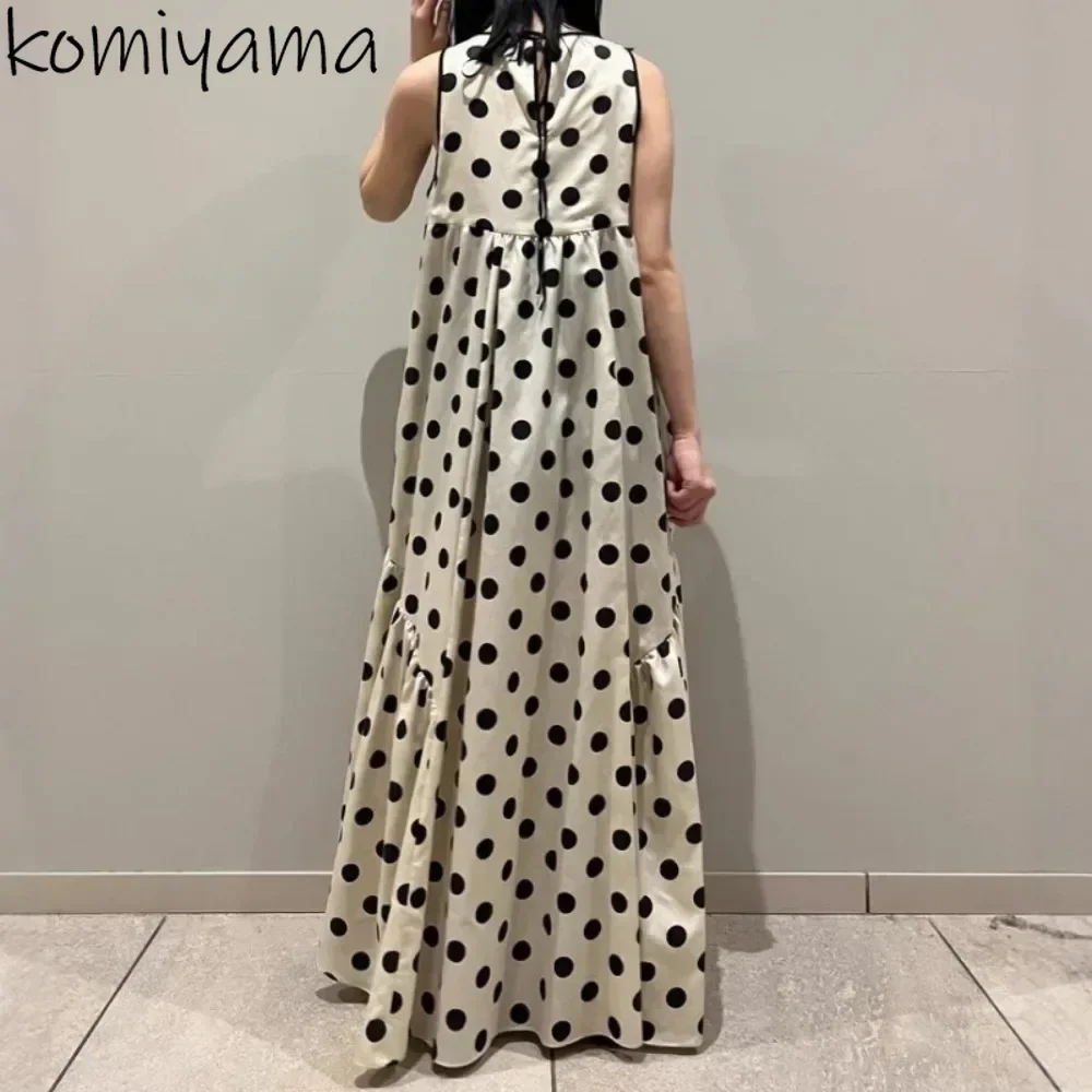 

O-neck Lace-up Bow Sleeveless Woman Dress Polka Dot Print 2025 Vestidos Summer New Loose Dresses Robe Japanese Ropa Mujer
