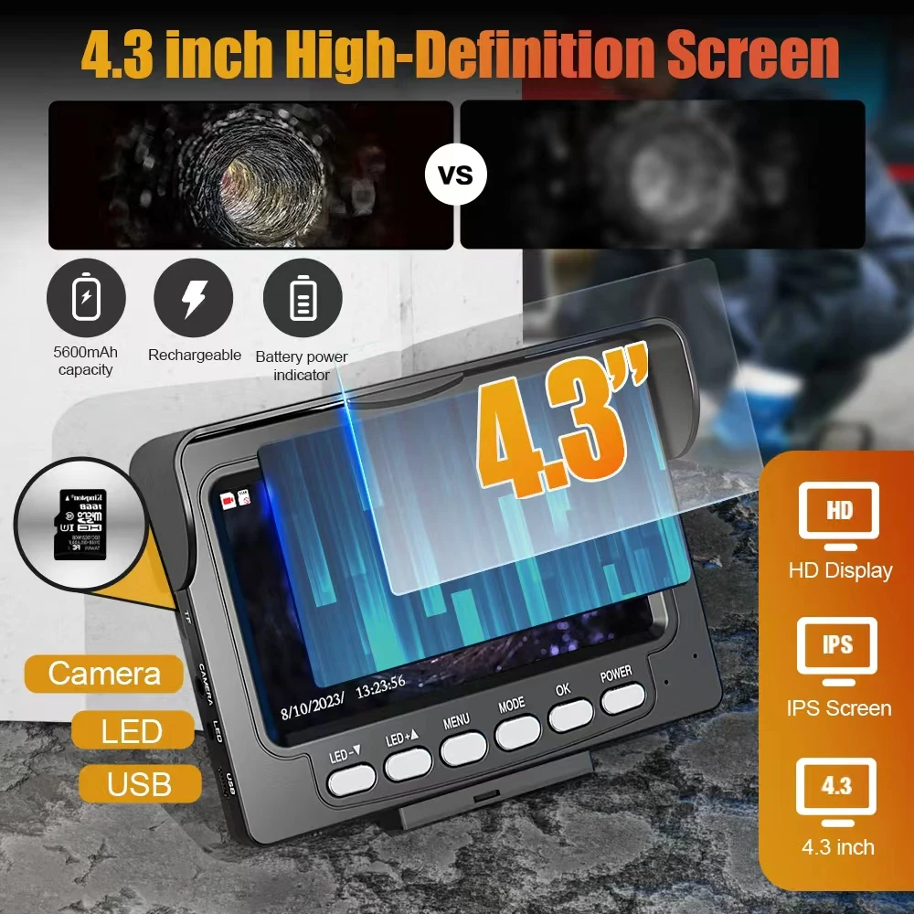 4.3 بوصة كاميرا فحص أنابيب الصرف الصحي DVR 16GB مع بطارية 4500mah IP68 HD1000TVL 17 مللي متر/22 مللي متر المجاري المنظار 10/20/30/50 متر #2