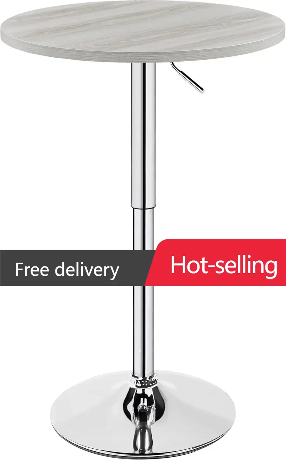 Round Bar Table,Adjustable Height and 360° Swivel Bar Tables, Cocktail Table with MDF Top, Silver Leg Base for Bar, Bistro, Café