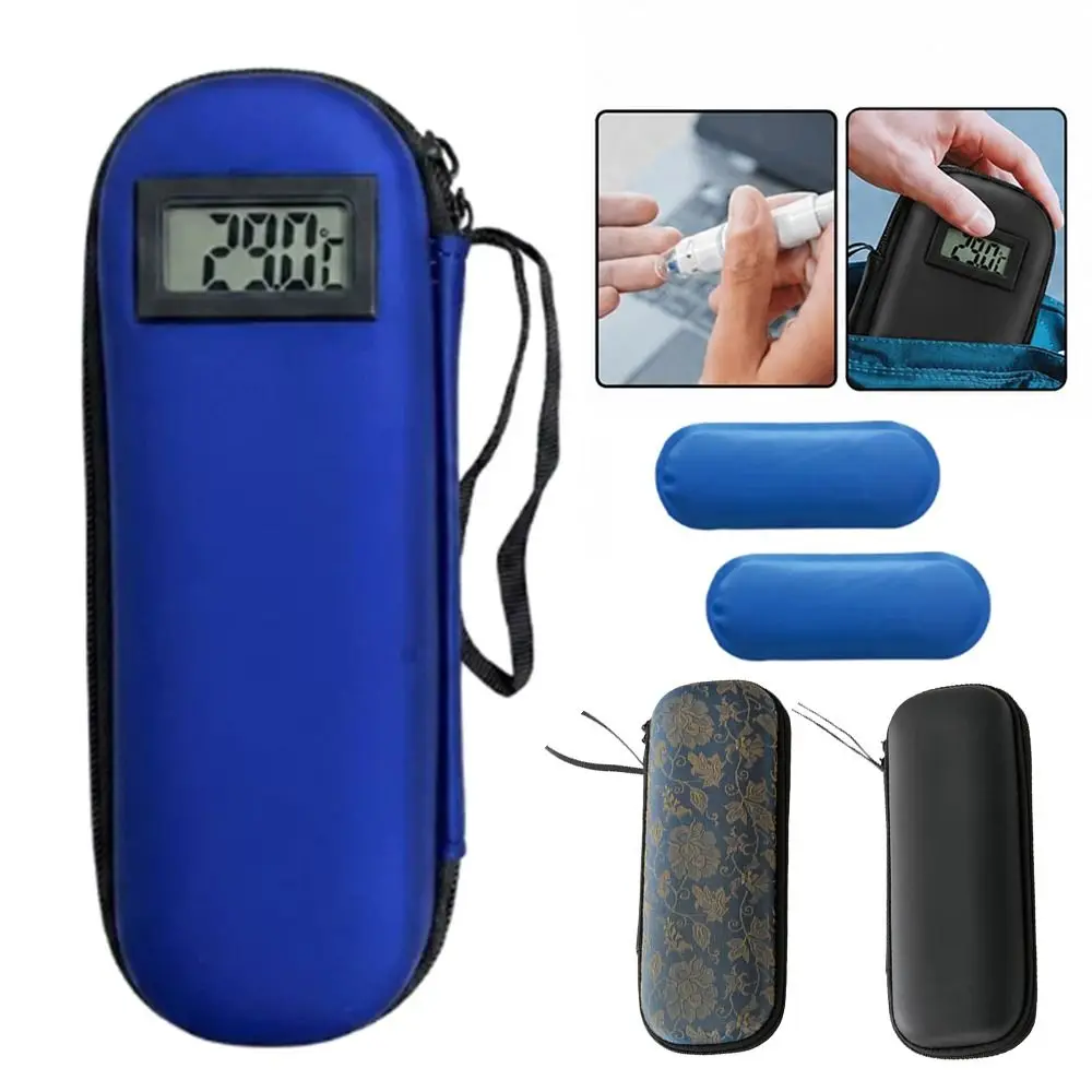 PU Insulin Cooling Bag Waterproof Thermal Insulated Glaciated Cold Storage Case with Thermometer Display Medicine Travel Cooler