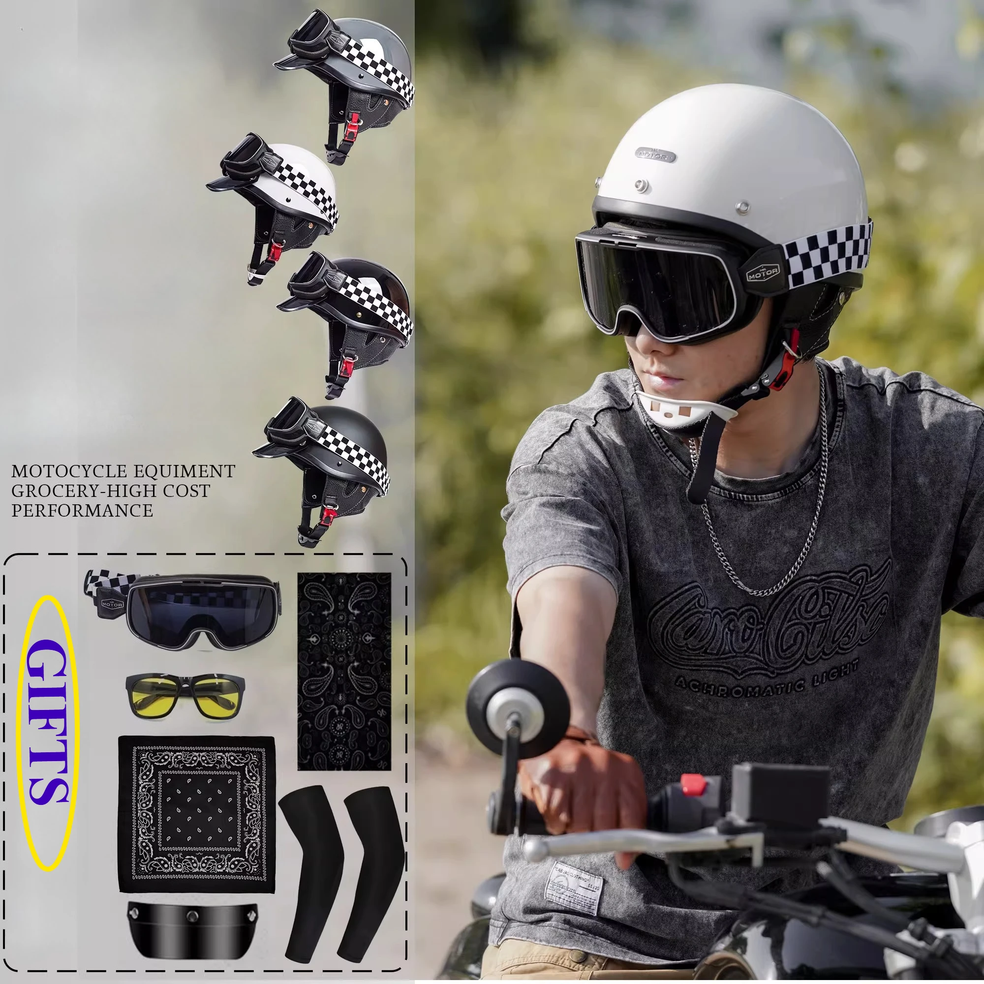 

Мотоциклетный винтажный летний полушлем, электромобиль, женский мотоциклетный защитный шлем, мотоциклетное оборудование, унисекс, четыре сезона