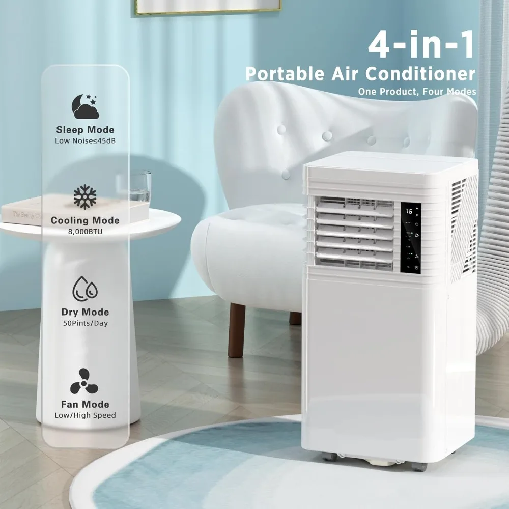 Portable Air Conditioners Cool Up to 350 Sq.Ft, 4 Modes Portable AC with Remote Control/LED Display/24Hrs Timer/Install