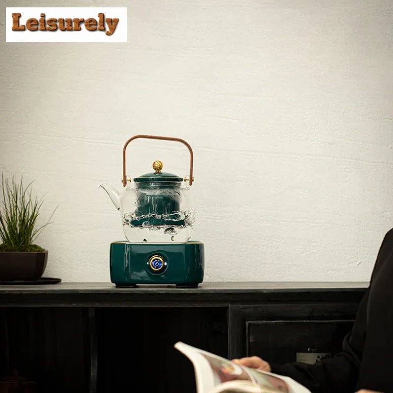 1180ml Tea Pot With Bamboo Handle Chinese Heat-resistant Glass Teapot Transparent Steaming Tea Infusions Glass Kettle Tea Set