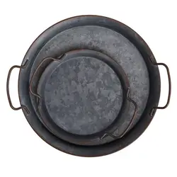 1PC Retro Metal Plate With Handle Round Wrought Vintage Storage Bread Serving Tray Handcrafted Home Decor