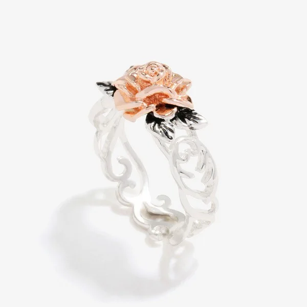 S925 Sterling Silver Ring Hot Sale 14k Rose Gold Flower Vintage Color Separation Engagement Ring