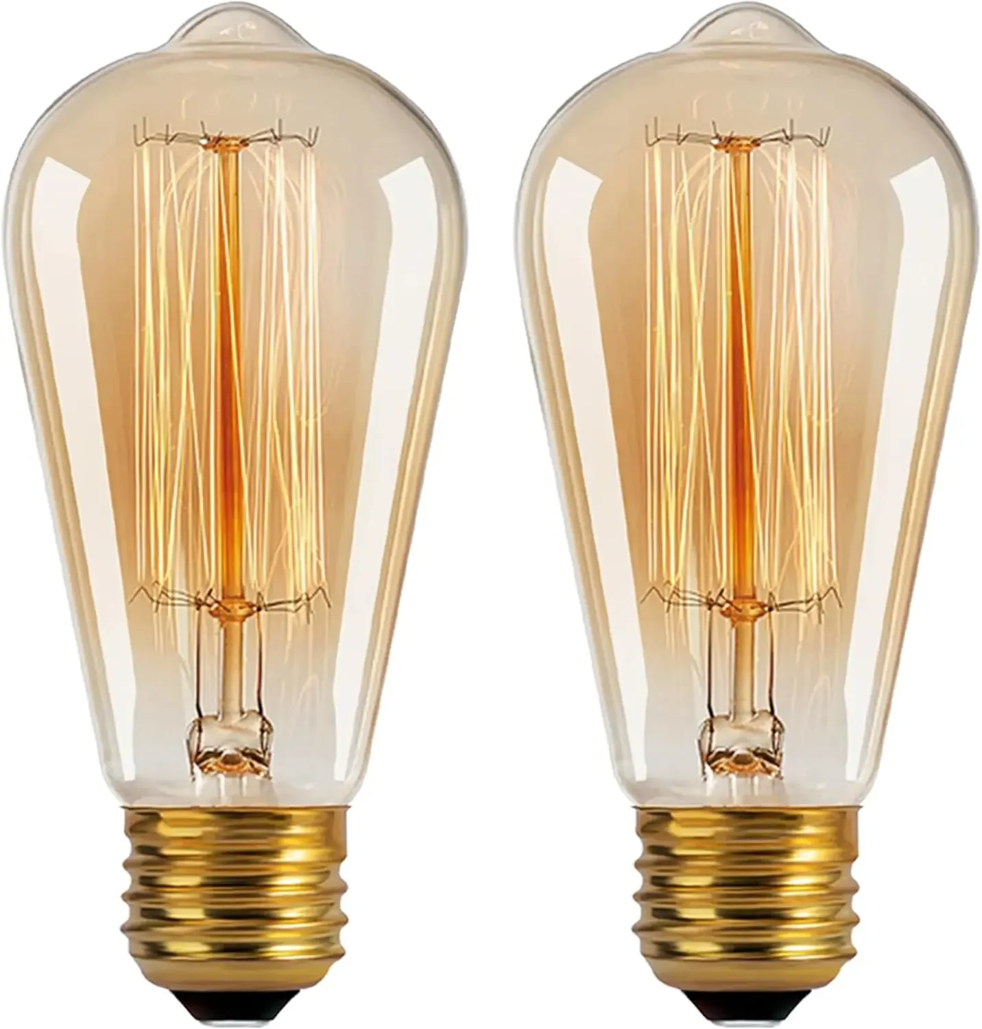 

Vintage ST64 Edison Bulbs, 40W E26 Base, Amber Glass, 2200K Warm White, Dimmable, 2-Pack