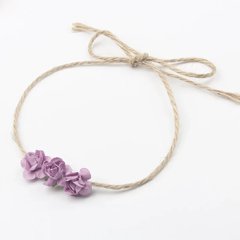 1PCS Chic Hemp Rope Headband Rose Flowers Kids Girl Hairband Newborn Headwear Photography Prop Kids Birthday Gifts