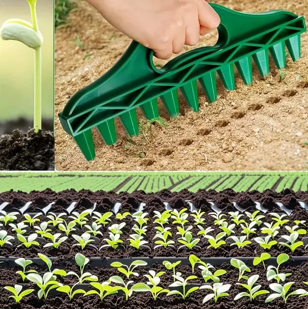 Plantador de Sementes de 12 Furos para Canteiros Elevados e Vasos - Ferramenta de Jardinagem com Espaçamento Fixo e Controle Manual da Profundidade (Sólido 190g)