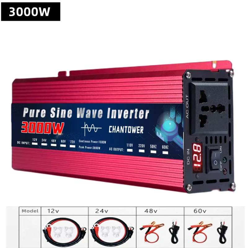 Reiner Sinus-Wechselrichter, 12 V, 220 V, 24 V, 110 V, 1600 W, 3000 W, DC zu AC, tragbarer Stromrichter, Auto-Solar-Wechselrichter – Detail 8