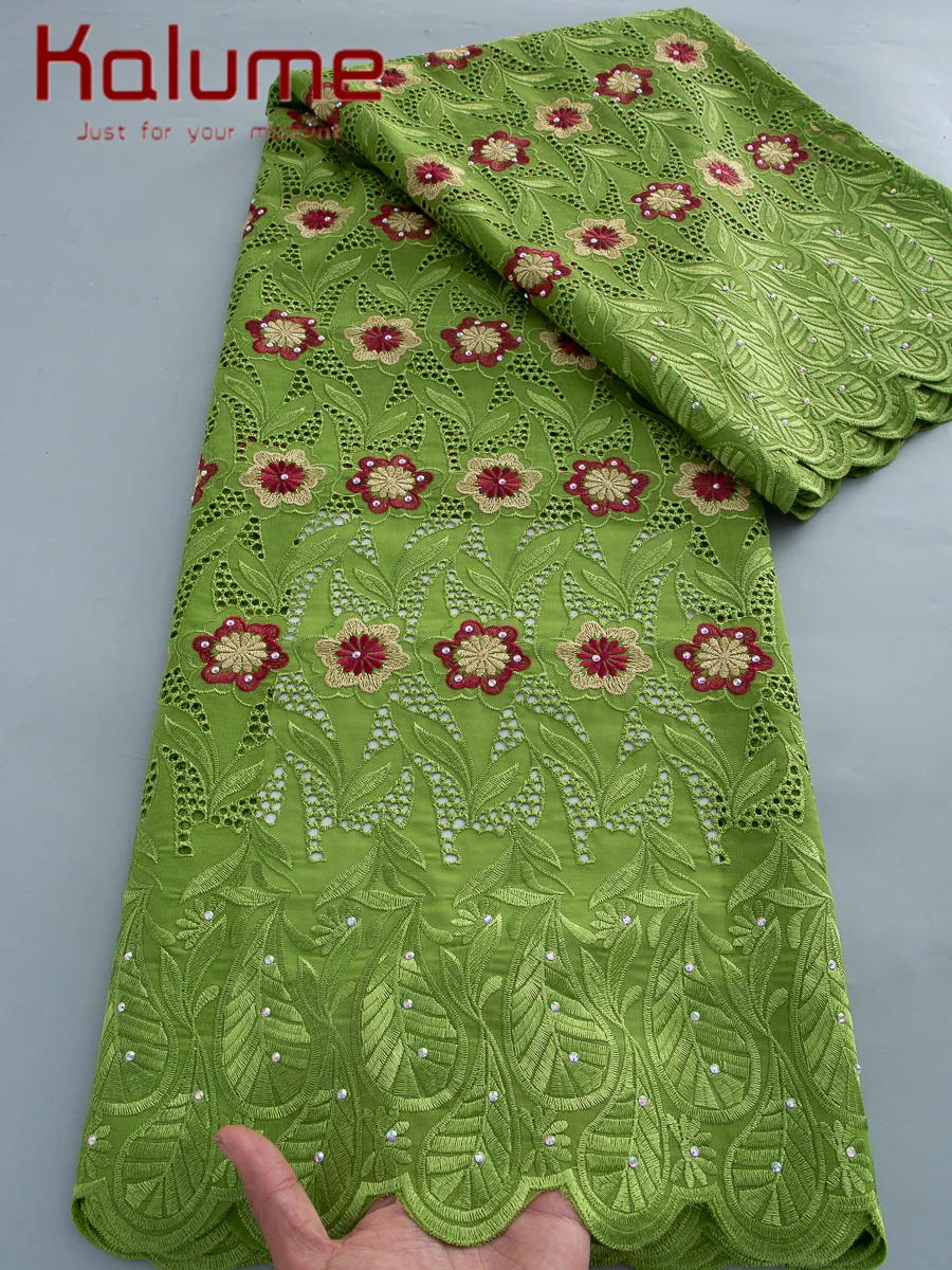 

Kalume 2025 African Cotton Lace Fabric Embroidery Lace Fabric Stones Nigerian Swiss Voile Lace Fabric For Sewing Dress F5004