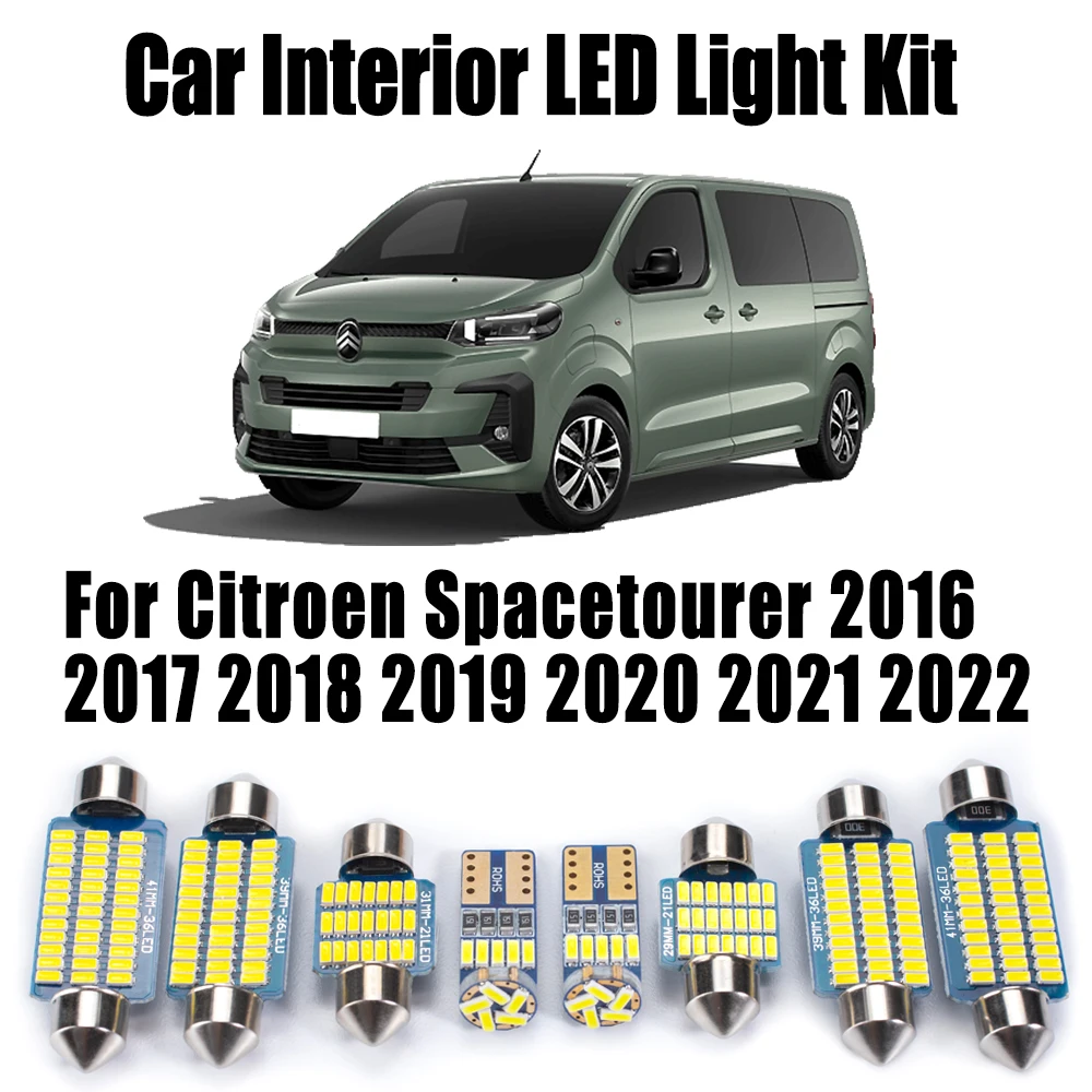 

12Pcs Canbus Car LED Interior Map Dome Reading Trunk Light Kit For Citroen Spacetourer 2016- 2020 2021 2022 License Plate Bulbs