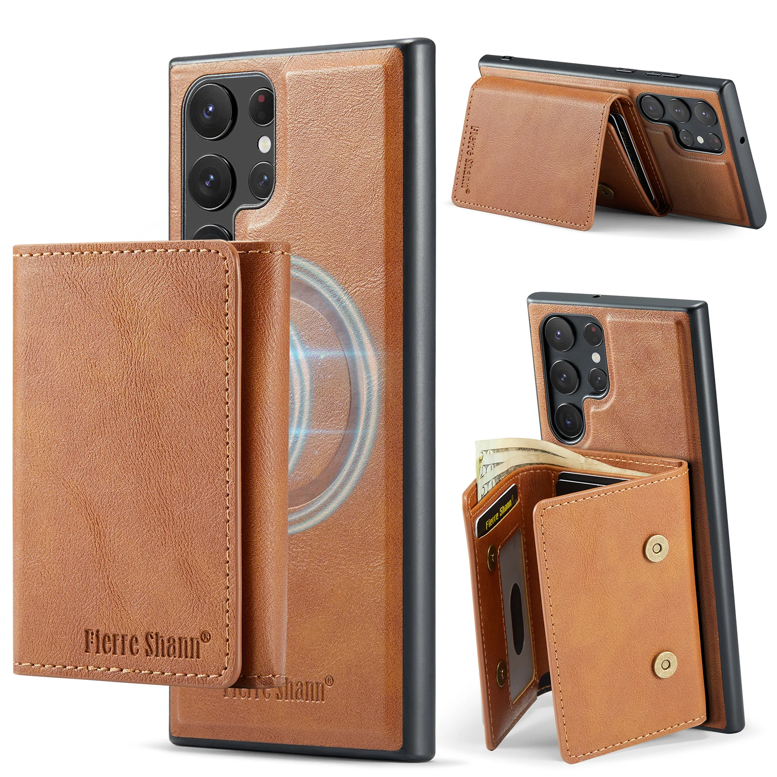 

for Samsung Galaxy S26 S25 S24 S23 S22 Ultra Plus FE Case Leather Wallet Magnetic Cover Mag-safe 5 Cards Slot Stand Holder Shell