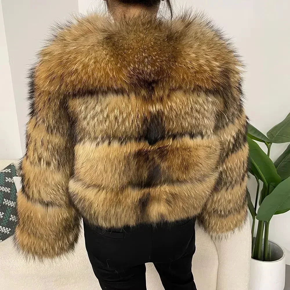 2024 Winte 천연 여우 모피 겉옷, 진짜 너구리 모피 재킷, 여성용 모피 코트, 두껍고 따뜻한 럭셔리 재킷