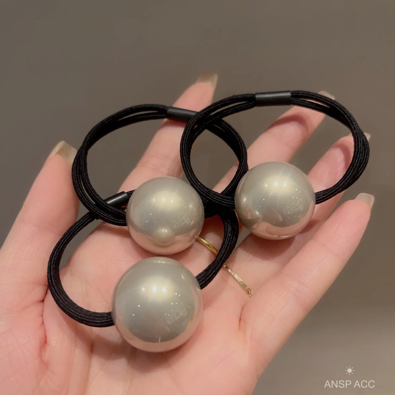 Classic Champagne Gold Large Pearl Hair Ties Women Elastic Hair Bands Rubber Bands Korea Elegant Grey Pearl Ball Hair Acessories