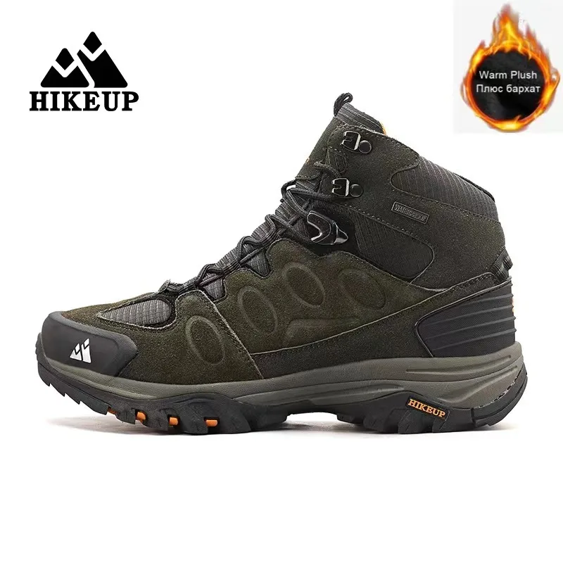 HIKEUP Winter Snow Boots Leather Hiking Shoes for Men Fur Sports Men\'s Designer Boots Outdoor Climbing Trekking Sneakers