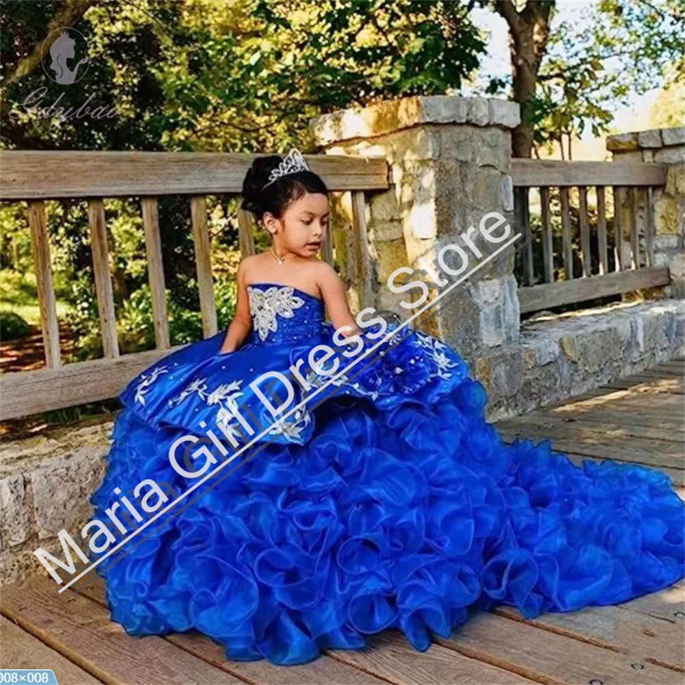 Baby Girl Dress Royal Blue Elegance Flower Girl Dress Para O Baile De Aniversário Frisado Ruffles Concurso Primeira Comunhão