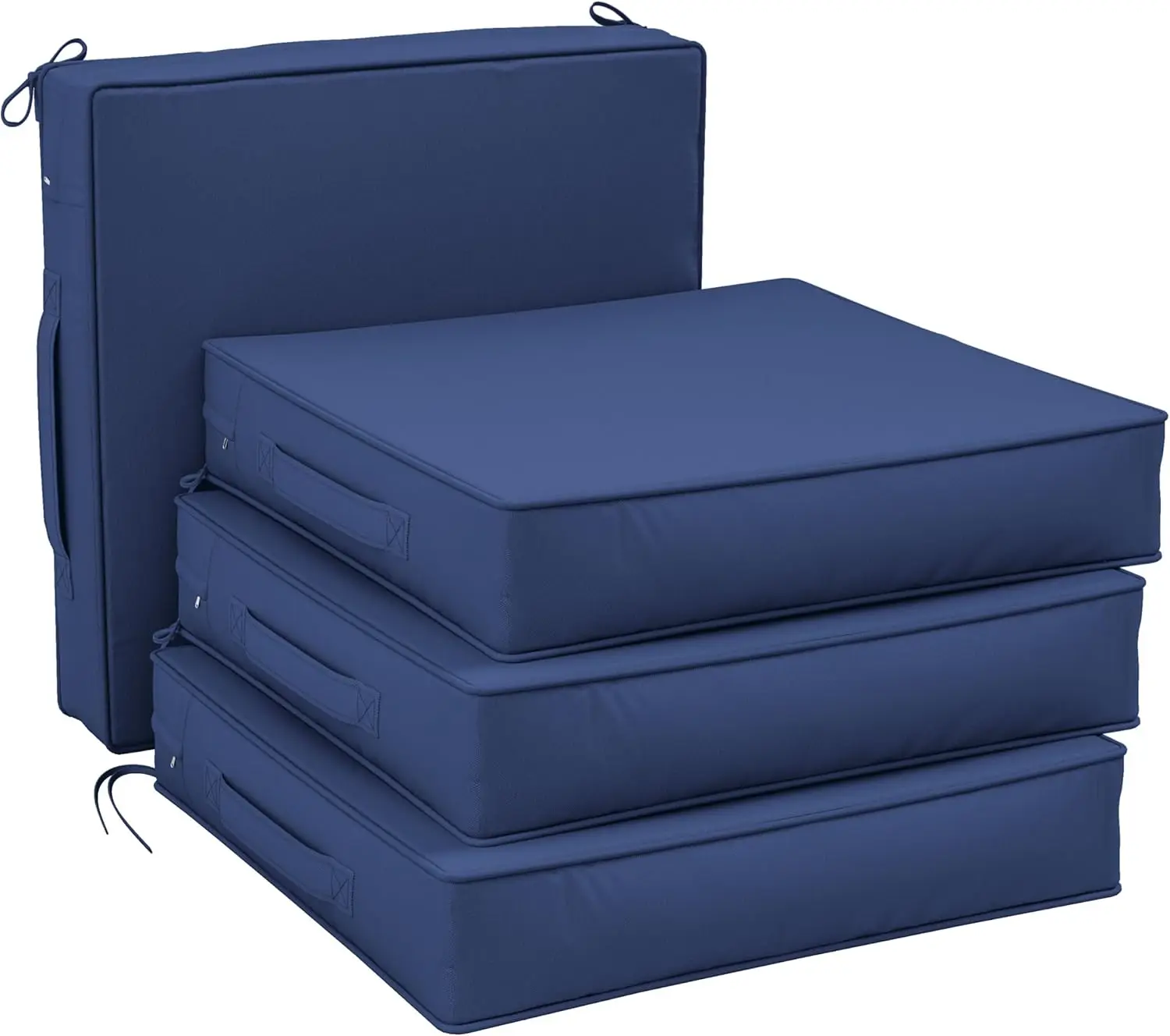 Waterproof Patio Chair Cushions 22x22x4 Inch with Ties & Handle, Set of 4 Blue Outdoor Seat Pads