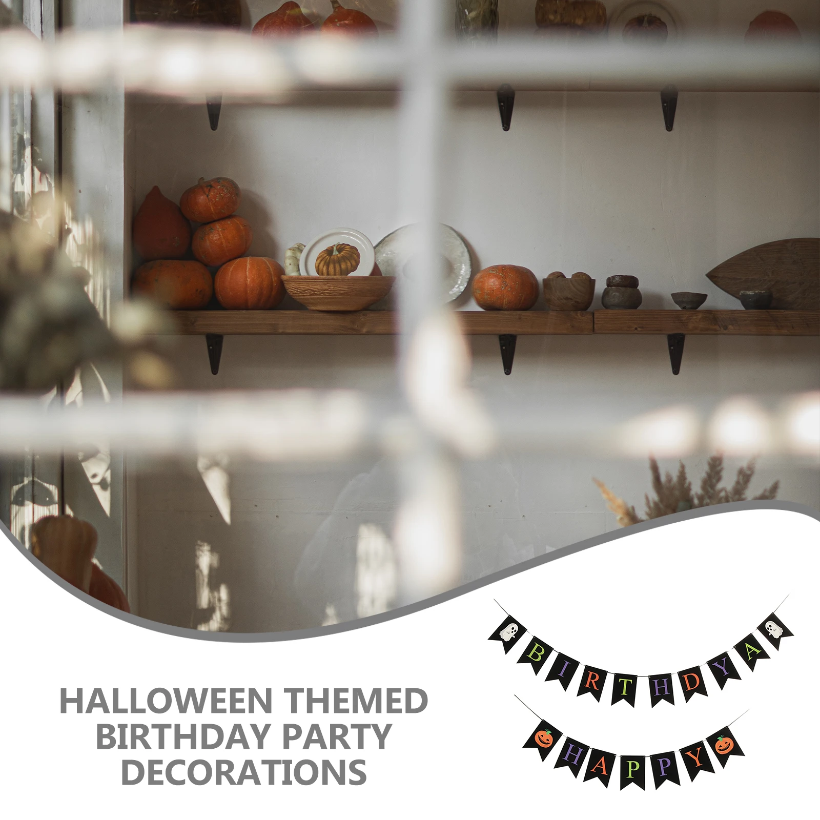 

Happy Birthday Banner 250g White Card Plastic Halloween Bunting Foldable Easy Store Fireplace Window Party Supplies Decor