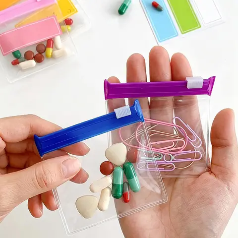 7/12/14Pcs Reusable Zippered Seal Storage Bags Set Mini Portable Pill Bags Waterproof Candy Jewelry Pill Small Item Storage Bags