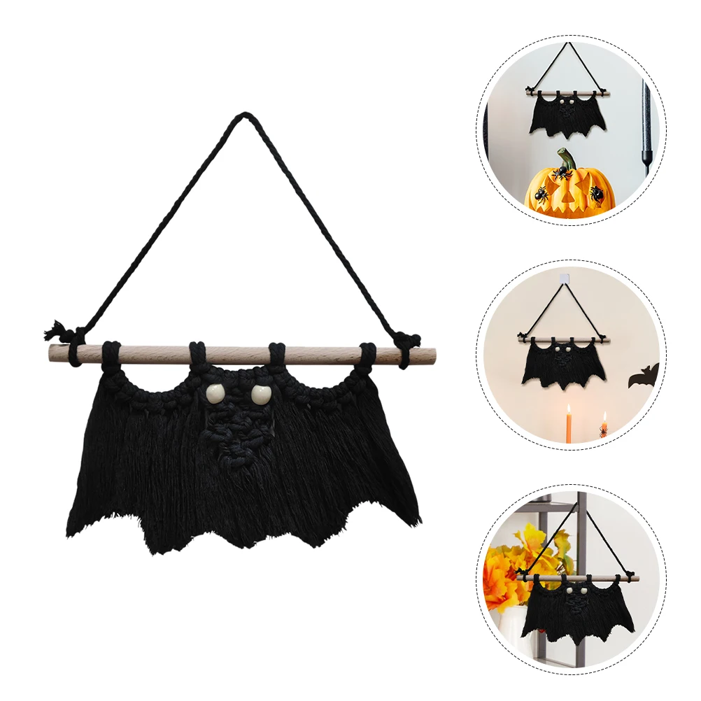 

3D Woven Pendant Halloween Hanging Decor Cotton Rope Wood Ornament Wall Door Window Garden Yard Bat Hanging Decor Party Scene