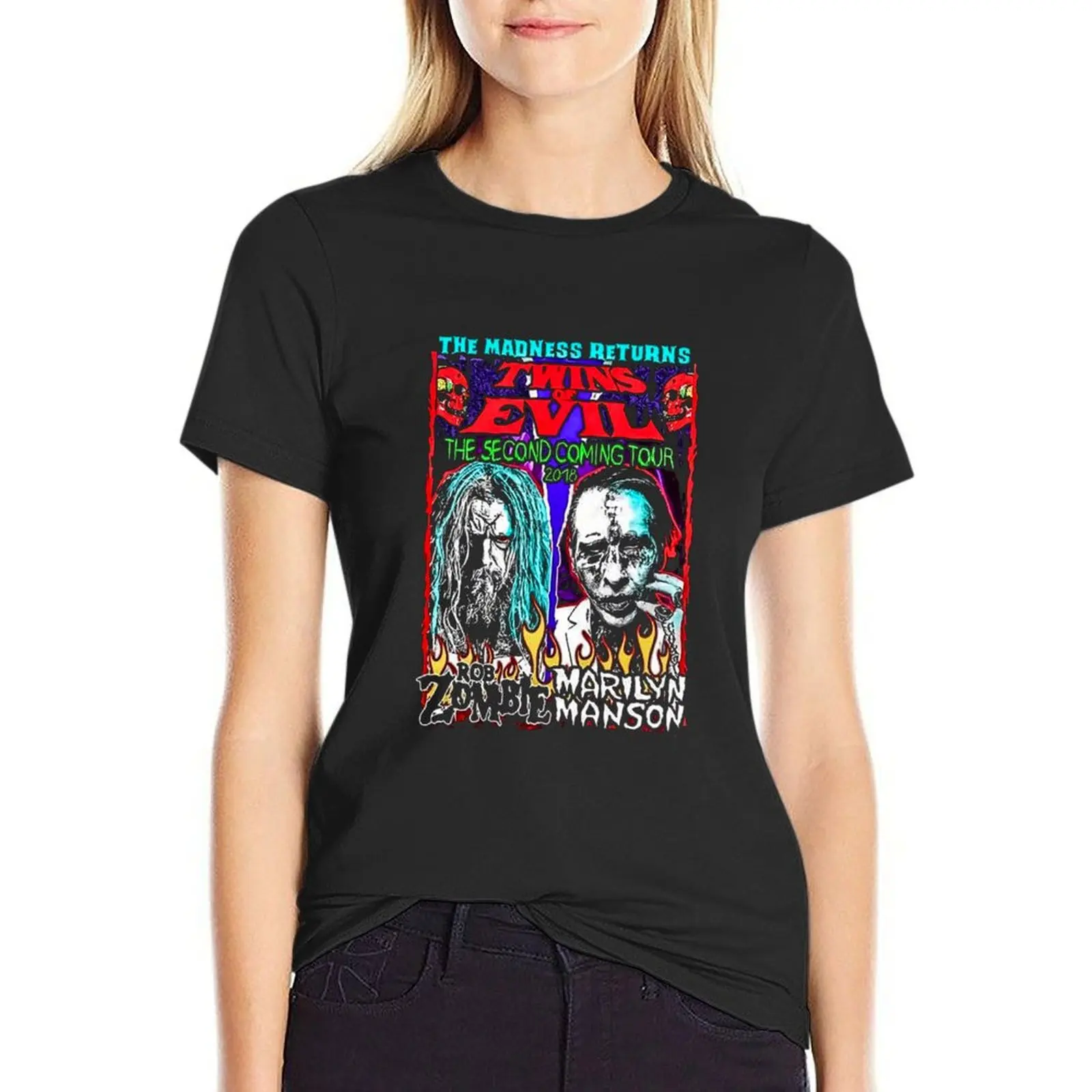 

Rob Zombie and Marilyn Manson Shirt Twins of Evil Tour 2019 T-shirt summer tops Woman T-shirts