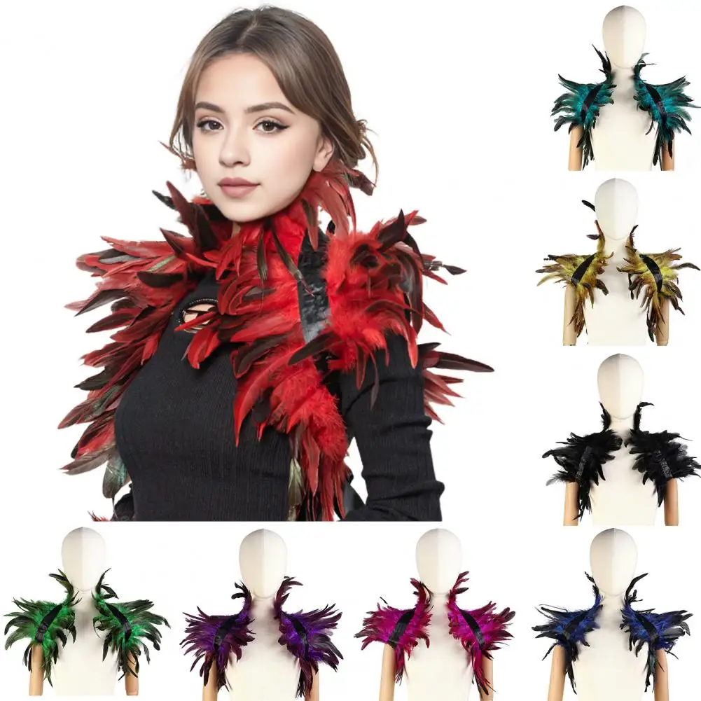 Fuax Feather Elegant Faux Feather Shawl for Cosplay Stage Performance Adjustable Collar Cape for Dancer Costume Soft Retro Style