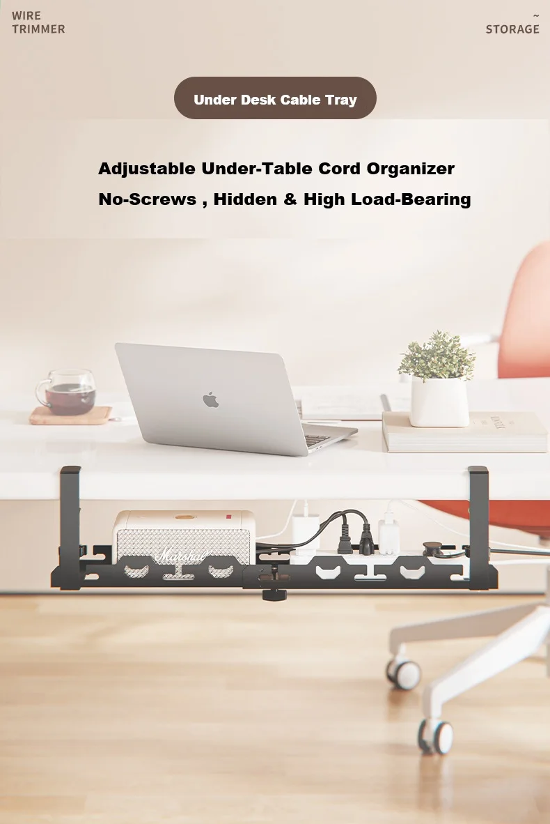 ไม่มีเจาะภายใต้โต๊ะการจัดการสายเคเบิลถาด Retractable 40-73 ซม.Hidden Power Strip Organizer ประหยัดพื้นที่ภายใต้ตารางผู้ถือสาย