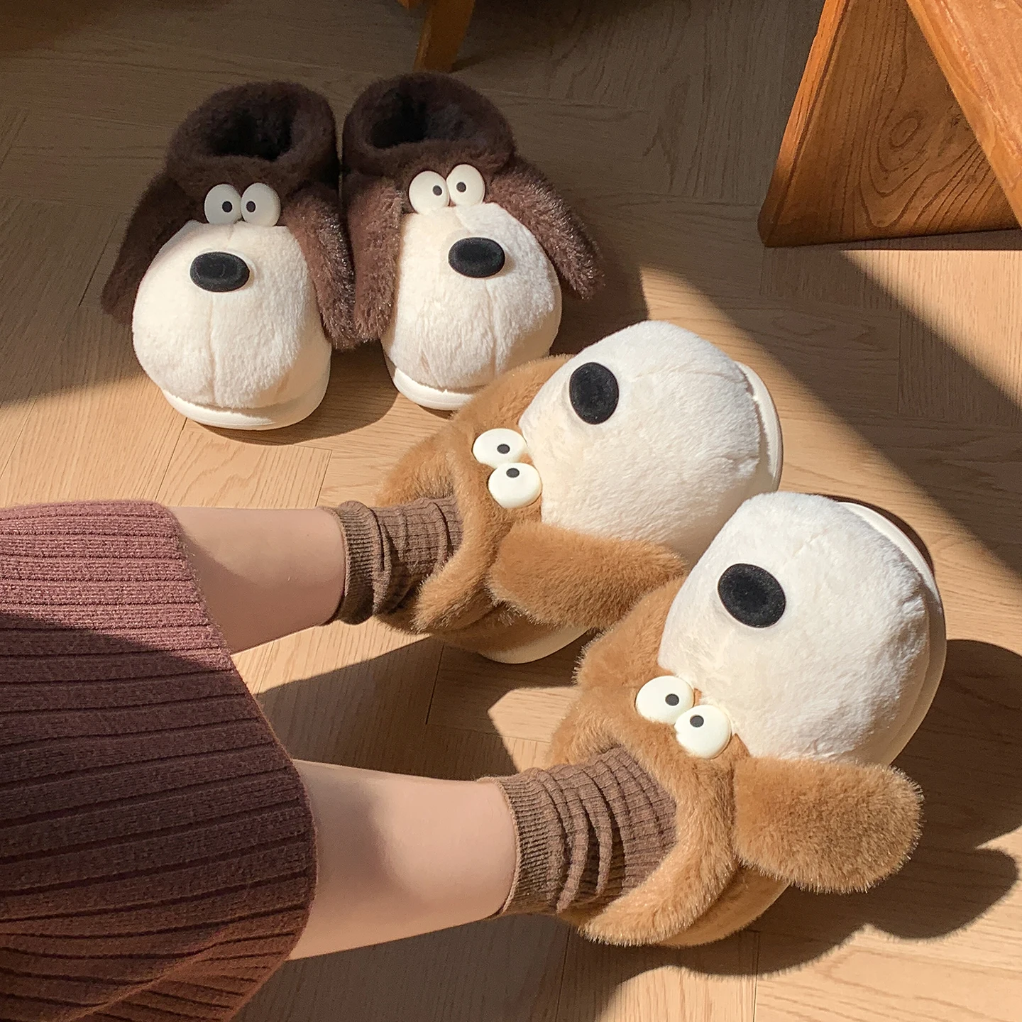 Koreanischer Stil, niedliche Welpen-Hausschuhe aus Plüsch, Damen, Winter, warm, mit weicher Sohle, für drinnen, flauschig, rutschfest, Hausschuhe. – Detail 22
